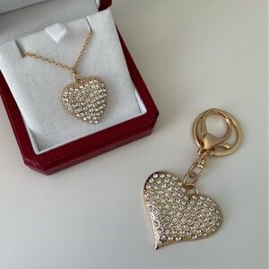 Jessica Simpson Crystal Heart Necklace And Bag Charm